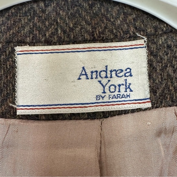Vintage Andrea York by Farah Women 16 Wool Blazer Herringbone Academia Brown Gra - Picture 11 of 12